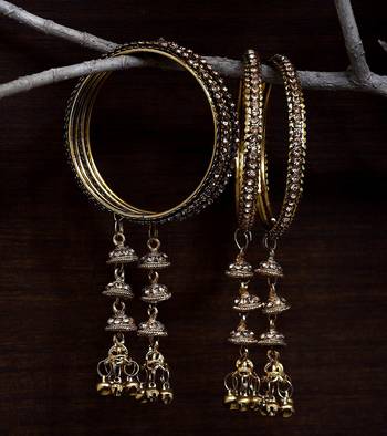 Antique Gold Plated Stone Studded Jhumki Bangle 4