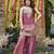Pink fandy satin embroidered kurta set for women with palazzo dupatta