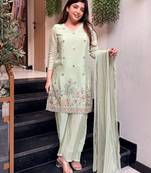 Pista crepe embroidered kurta set for women with pant and dupatta
