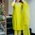 Lemon chanderi embroidered kurta set for women with pant and dupatta