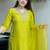 Lemon chanderi embroidered kurta set for women with pant and dupatta