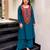 Teal blue crepe embroidered kurta set for women with palazzo