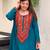 Teal blue crepe embroidered kurta set for women with palazzo