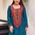 Teal blue crepe embroidered kurta set for women with palazzo