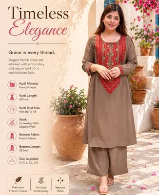 Brown crepe embroidered kurta set for women with palazzo 2