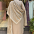 Cream cotton embroidered kurta set for women with pant and dupatta
