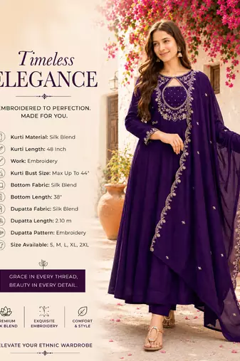 Purple silk blend embroidered kurta set for women with dupatta and pant