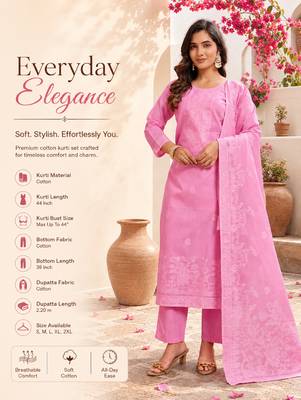 Pink cotton printed kurta set for women with dupatta and pant 2