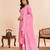 Pink cotton printed kurta set for women with dupatta and pant