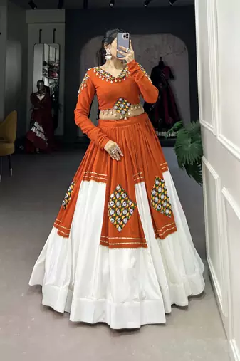 rayon navratri lehenga choli with gamthi patch work- full stitched free size