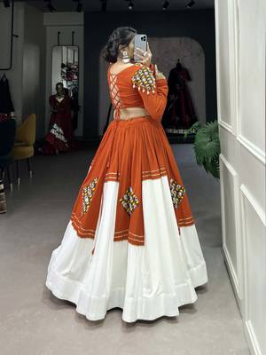 rayon navratri lehenga choli with gamthi patch work- full stitched free size 3