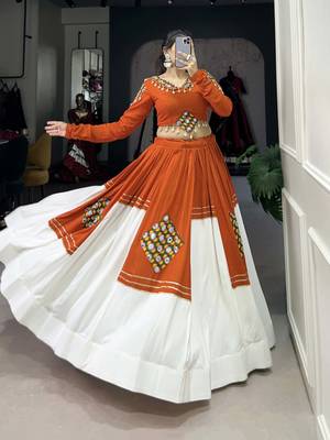 rayon navratri lehenga choli with gamthi patch work- full stitched free size 4