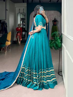 chanderi lehenga choli set for navratri- full stitched free size 3