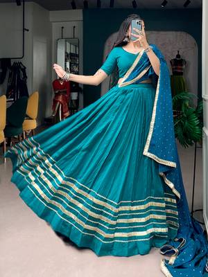 chanderi lehenga choli set for navratri- full stitched free size 4