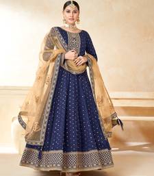 Blue Taffeta Silk Butti Anarkali Suit