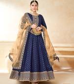 Blue Taffeta Silk Butti Anarkali Suit