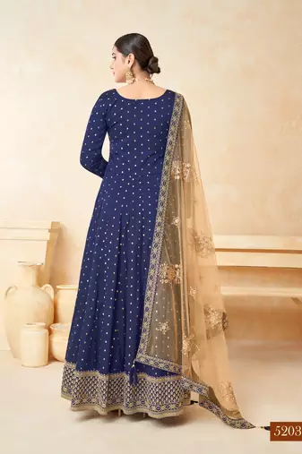 Blue Taffeta Silk Butti Anarkali Suit