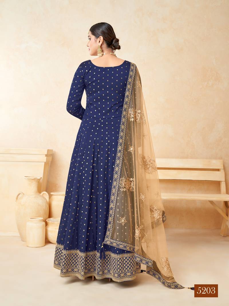 Blue Taffeta Silk Butti Anarkali Suit