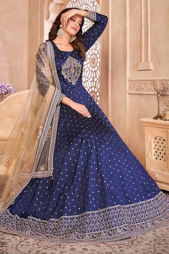 Blue Taffeta Silk Anarkali Suit