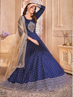 Blue Taffeta Silk Anarkali Suit 1