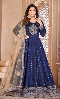 Blue Taffeta Silk Anarkali Suit 2