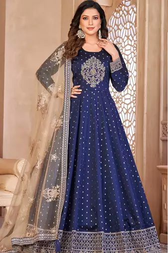 Blue Taffeta Silk Anarkali Suit
