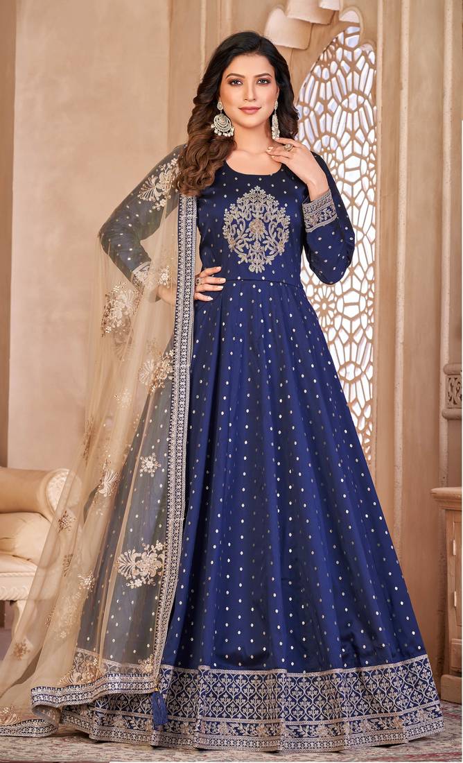 Blue Taffeta Silk Anarkali Suit