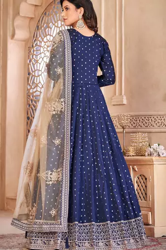 Blue Taffeta Silk Anarkali Suit