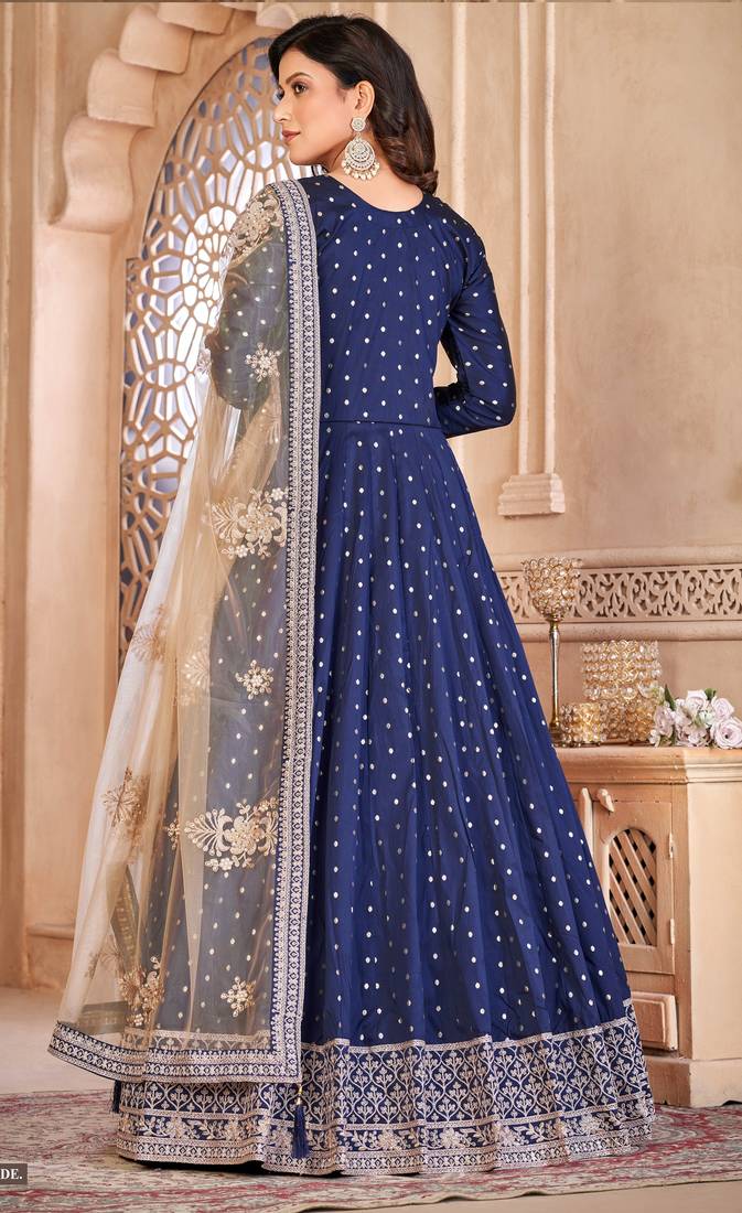 Blue Taffeta Silk Anarkali Suit