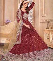 marron Taffeta Silk Butti Anarkali Suit