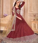 marron Taffeta Silk Butti Anarkali Suit