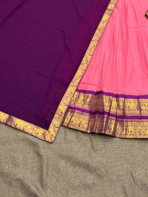  Traditional Ethnic Pink silk blend Lehenga with Deep Purple Pallu and Intricate Gold Zari Detailing 3