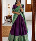  Wine Traditional Lehenga Choli Set Featuring Intricate Purple and Gold Zari Detailing