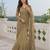 Luxury antique gold net saree with heavy embroidery for wedding reception festive wear