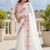 White multicolour thread & sequin floral embroidered chinon silk designer saree with unstitched blouse