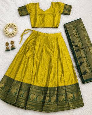  Yellow Traditional Lehenga Choli Set Featuring Intricate Purple and Gold Zari Detailing 4