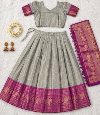  Grey Traditional Lehenga Choli Set Featuring Intricate Purple and Gold Zari Detailing 4