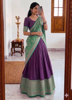  Wine Traditional Lehenga Choli Set Featuring Intricate Purple and Gold Zari Detailing 3
