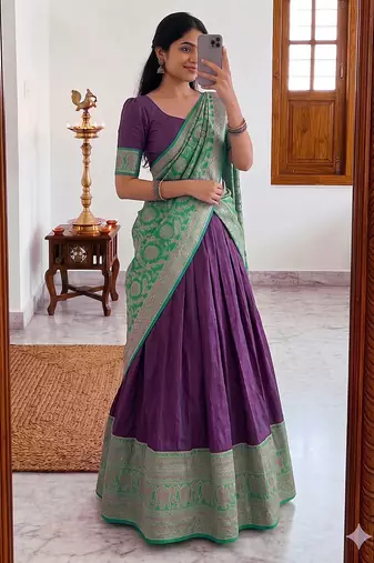  Wine Traditional Lehenga Choli Set Featuring Intricate Purple and Gold Zari Detailing