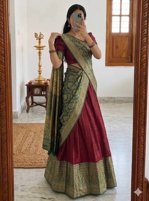  Maroon Traditional Lehenga Choli Set Featuring Intricate Purple and Gold Zari Detailing 3