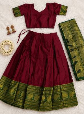  Maroon Traditional Lehenga Choli Set Featuring Intricate Purple and Gold Zari Detailing 4