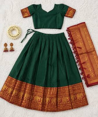 Green Traditional Lehenga Choli Set Featuring Intricate Purple and Gold Zari Detailing 4