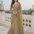 Luxury antique gold net saree with heavy embroidery for wedding reception festive wear