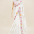 White multicolour thread & sequin floral embroidered chinon silk designer saree with unstitched blouse