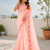 Peach multicolour thread & sequin floral embroidered chinon silk designer saree with unstitched blouse