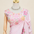 Pink multicolour thread & sequin floral embroidered chinon silk designer saree with unstitched blouse