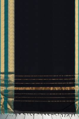 Smoky black & peacock teal green chettinad cotton saree with running blouse 6
