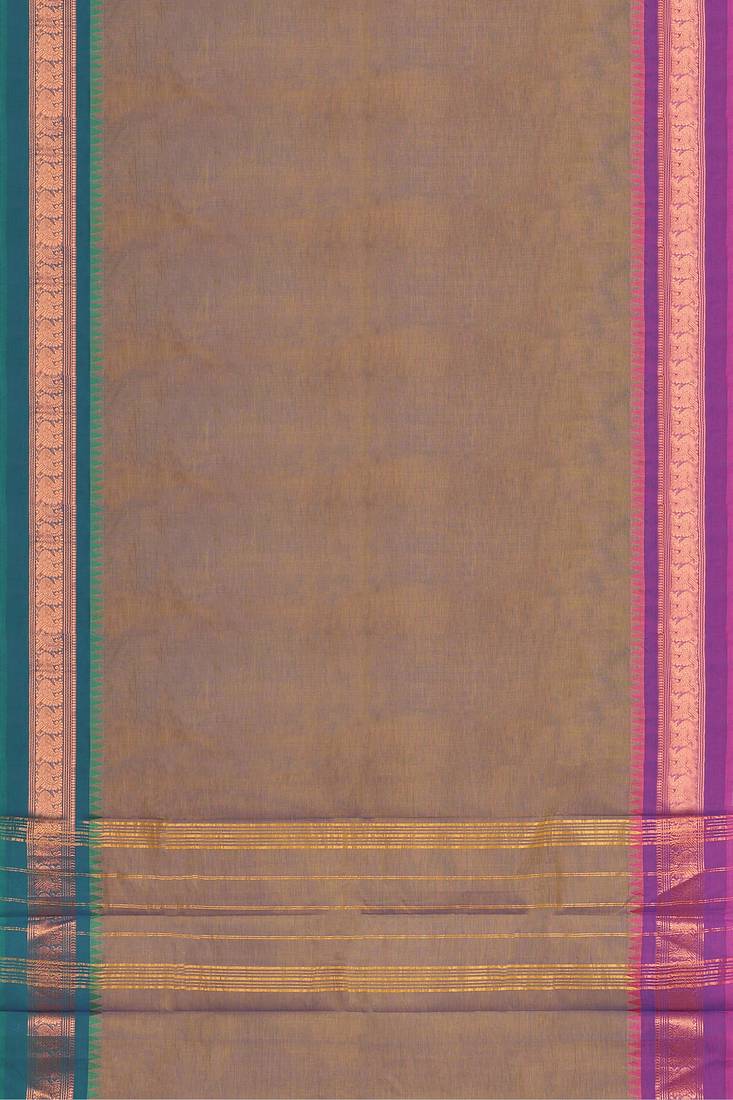 Rose taupe & royal magenta chettinad cotton saree with running blouse