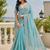 Sky teal floral bead & sequin embroidered organza silk designer saree with unstitched blouse for wedding & party wear