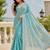 Sky teal floral bead & sequin embroidered organza silk designer saree with unstitched blouse for wedding & party wear